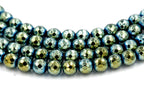 Hematite Faceted Round AAA, 8mm Sea Blue/Green Gold Beads -16 inch strand