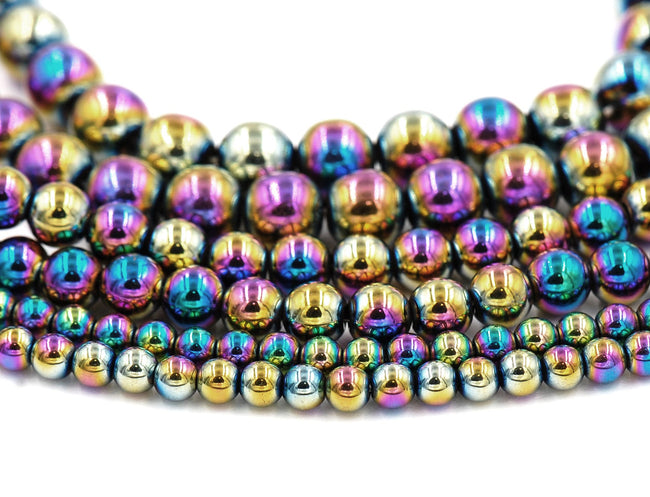 Rainbow Hematite 4mm, 6mm, 8mm, 10mm, 12mm Round Beads -15 inch strand Hover Image