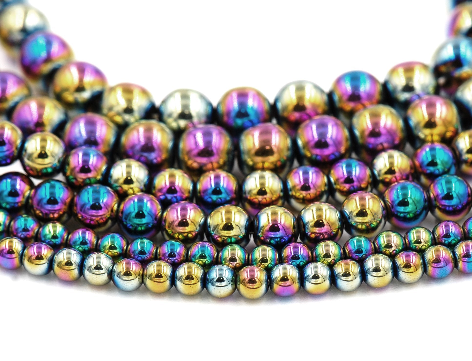 Rainbow Hematite 4mm, 6mm, 8mm, 10mm, 12mm Round Beads -15 inch strand