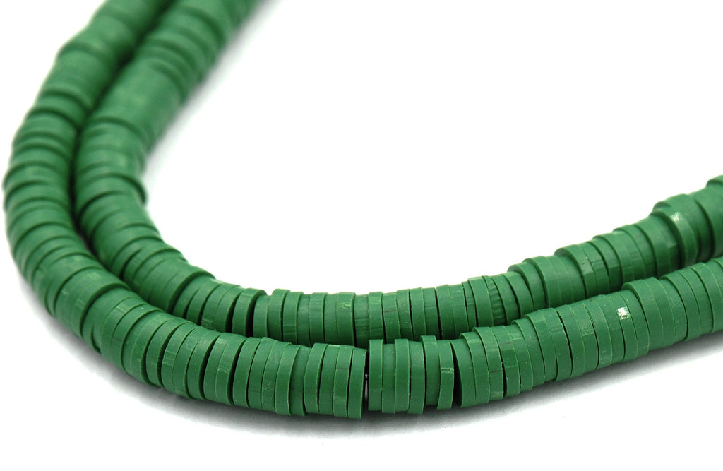 Flat Round Handmade Polymer Clay Bead Spacers, Green, 6x1mm