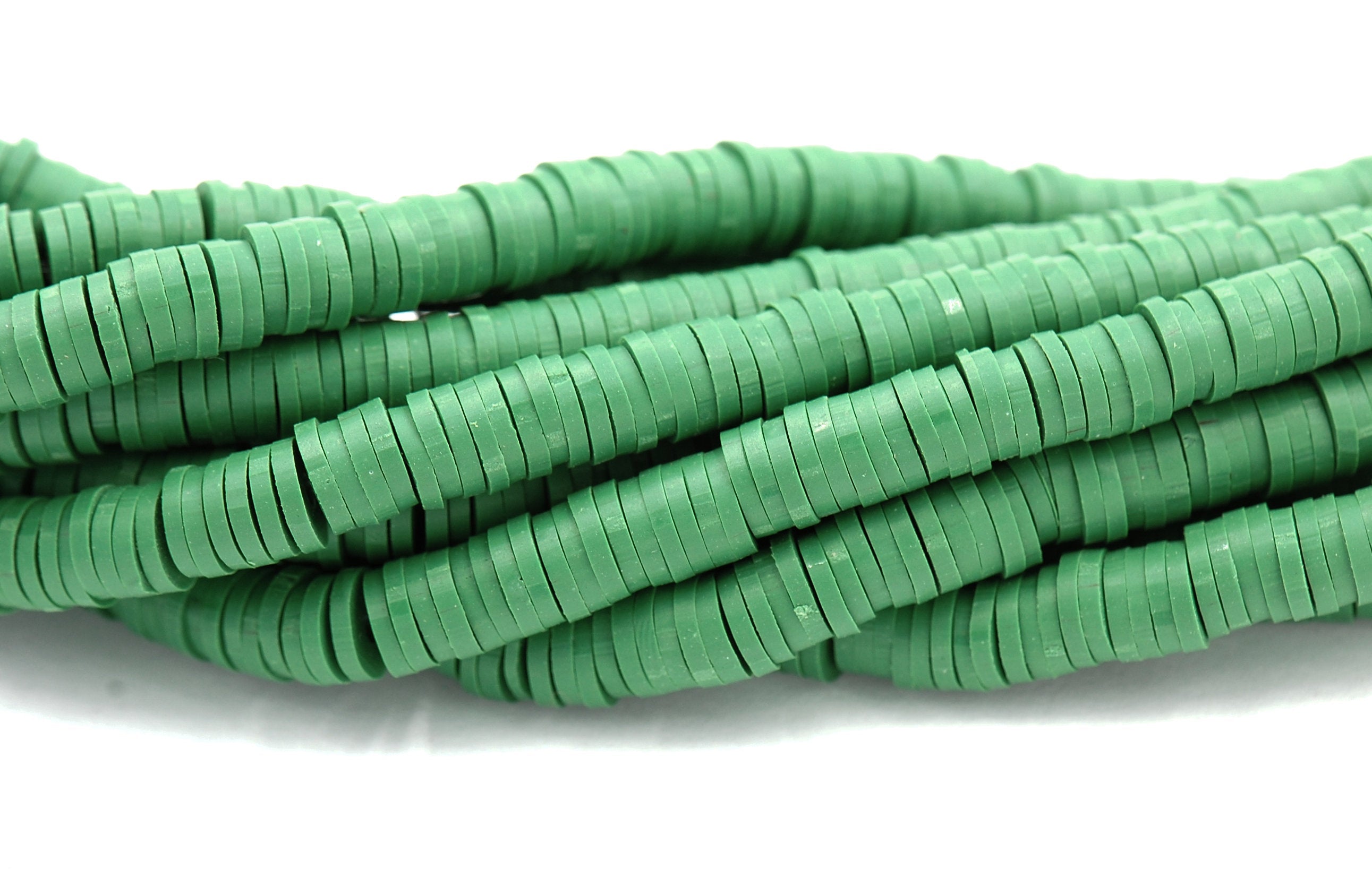 Flat Round Handmade Polymer Clay Bead Spacers, Green, 6x1mm