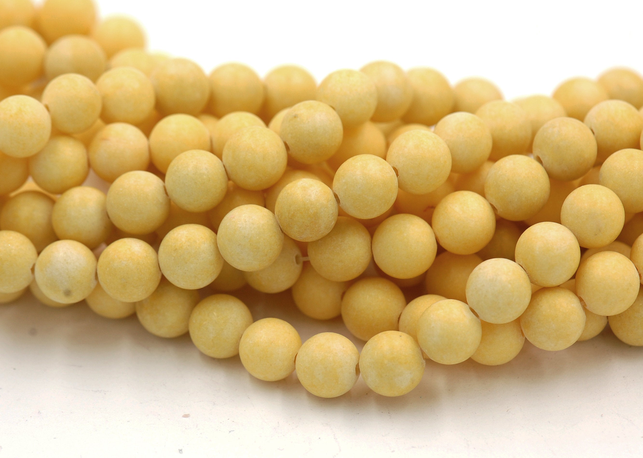 6mm, 8mm, 10mm, 12mm Matte Yellow Jade Round Beads -15 inch strand