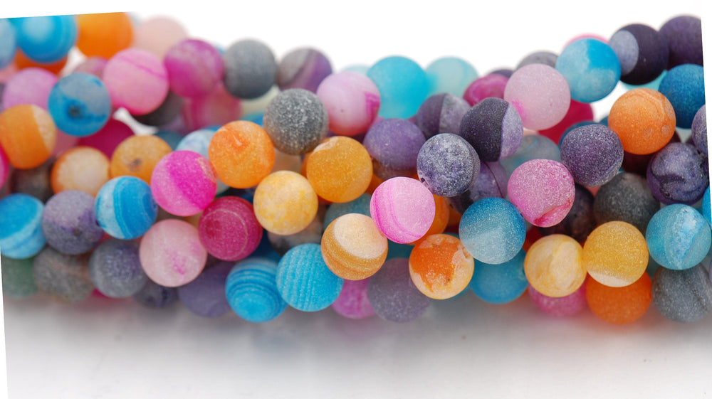 8mm Frosted Agate Round Beads in Bright Mix  -15.25 inch strand