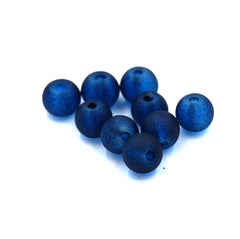 6mm Deep Blue Frosted Matte Glass Round Druk Beads - 100 beads
