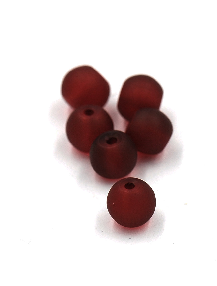 Garnet Red 6mm Frosted Matte Glass Round Druk Beads - 100pc