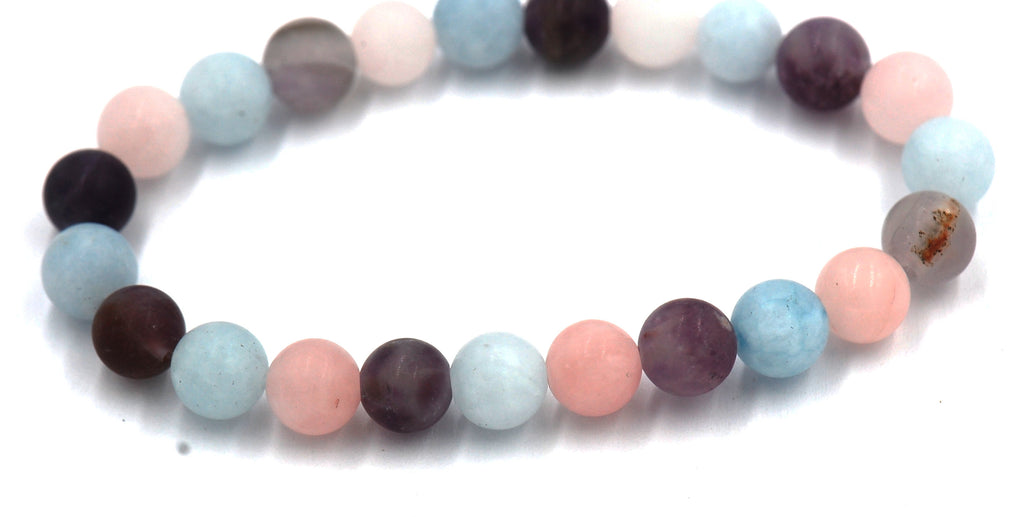 Bracelet Matte Amethyst, Aquamarine, Rose Quartz 8mm
