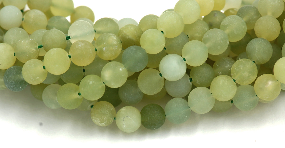 Matte New Jade 8mm round beads &quot;Green Vintage Look&quot; -15 inch strand