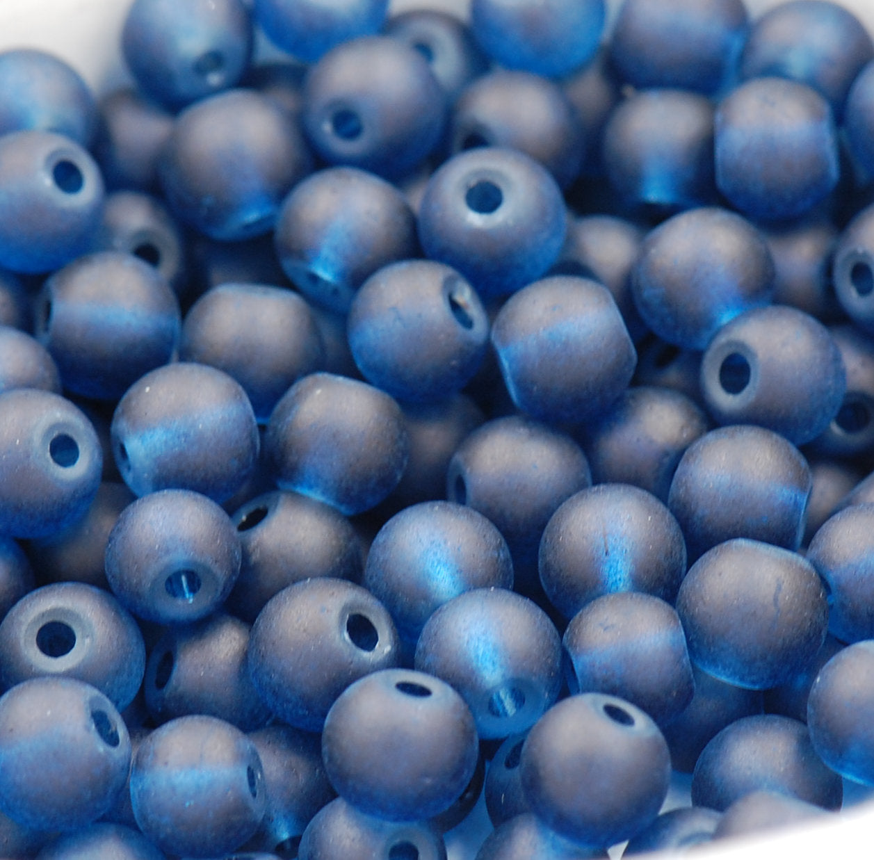 6mm Deep Blue Frosted Matte Glass Round Druk Beads - 100 beads