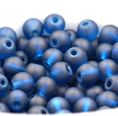 6mm Deep Blue Frosted Matte Glass Round Druk Beads - 100 beads