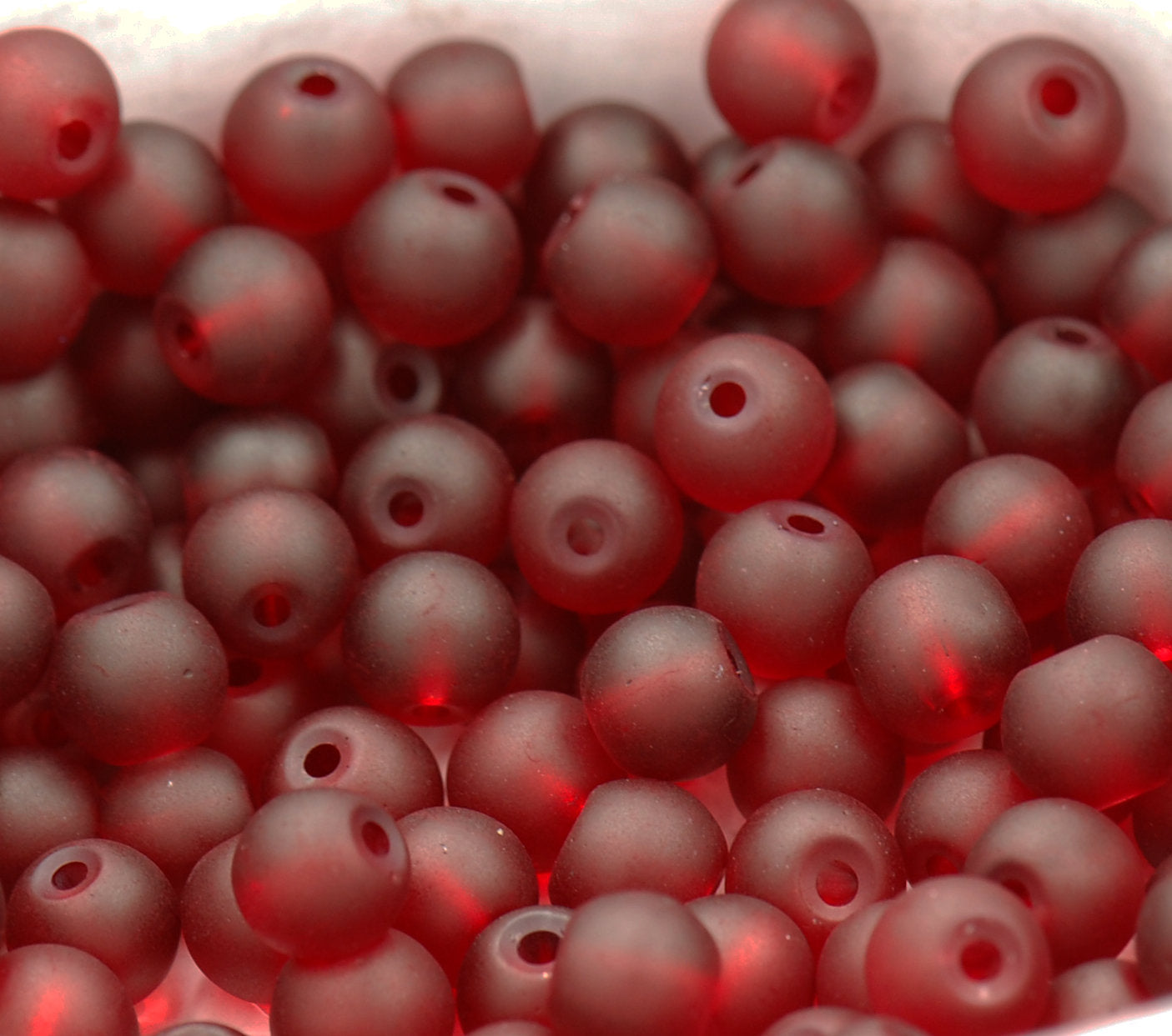 Garnet Red 6mm Frosted Matte Glass Round Druk Beads - 100pc