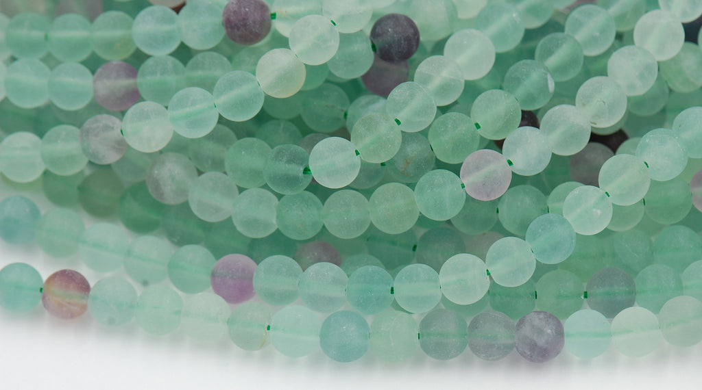 Matte Fluorite -6mm Rainbow Fluorite Frosted Round Beads-  15 inch strand