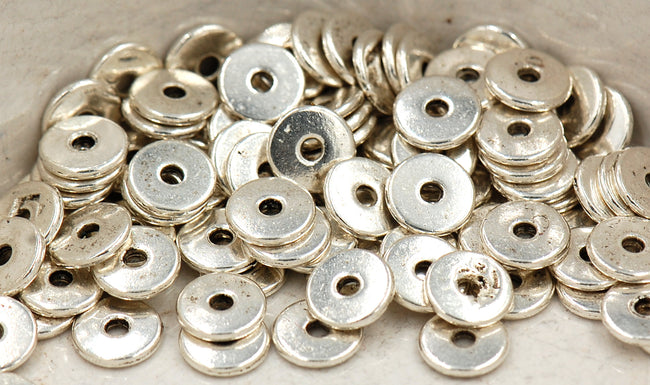 Silver finish Tibetan Flat Round Beads, 8mm round -50 Hover Image