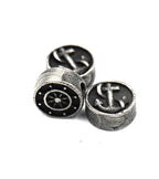 304 Stainless Steel Flat Round with Anchor and Helm, Antique Silver 10.5mm -1pc