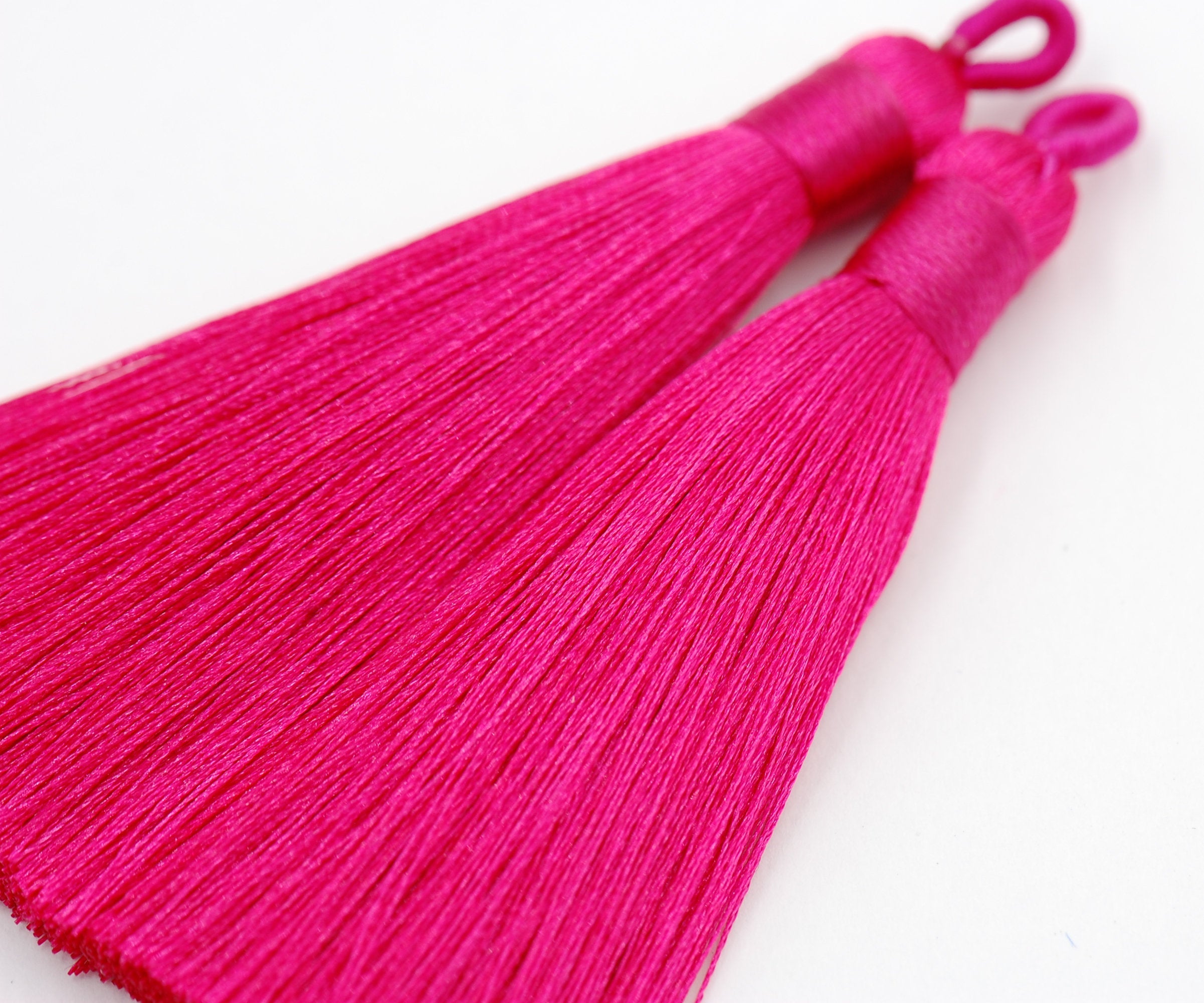 Pink Rose Tassel - 3&quot; Long Nylon Jewelry Loop Tassel - 2pc