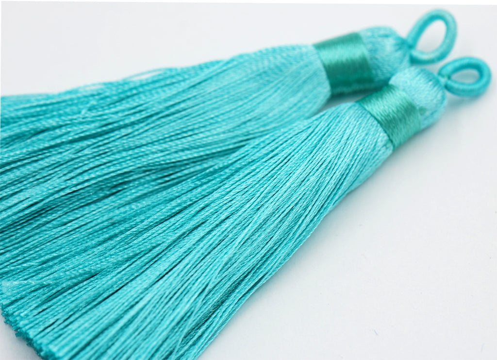 Caribbean Green Tassel - 3" Long Nylon Jewelry Loop Tassel - 2pc