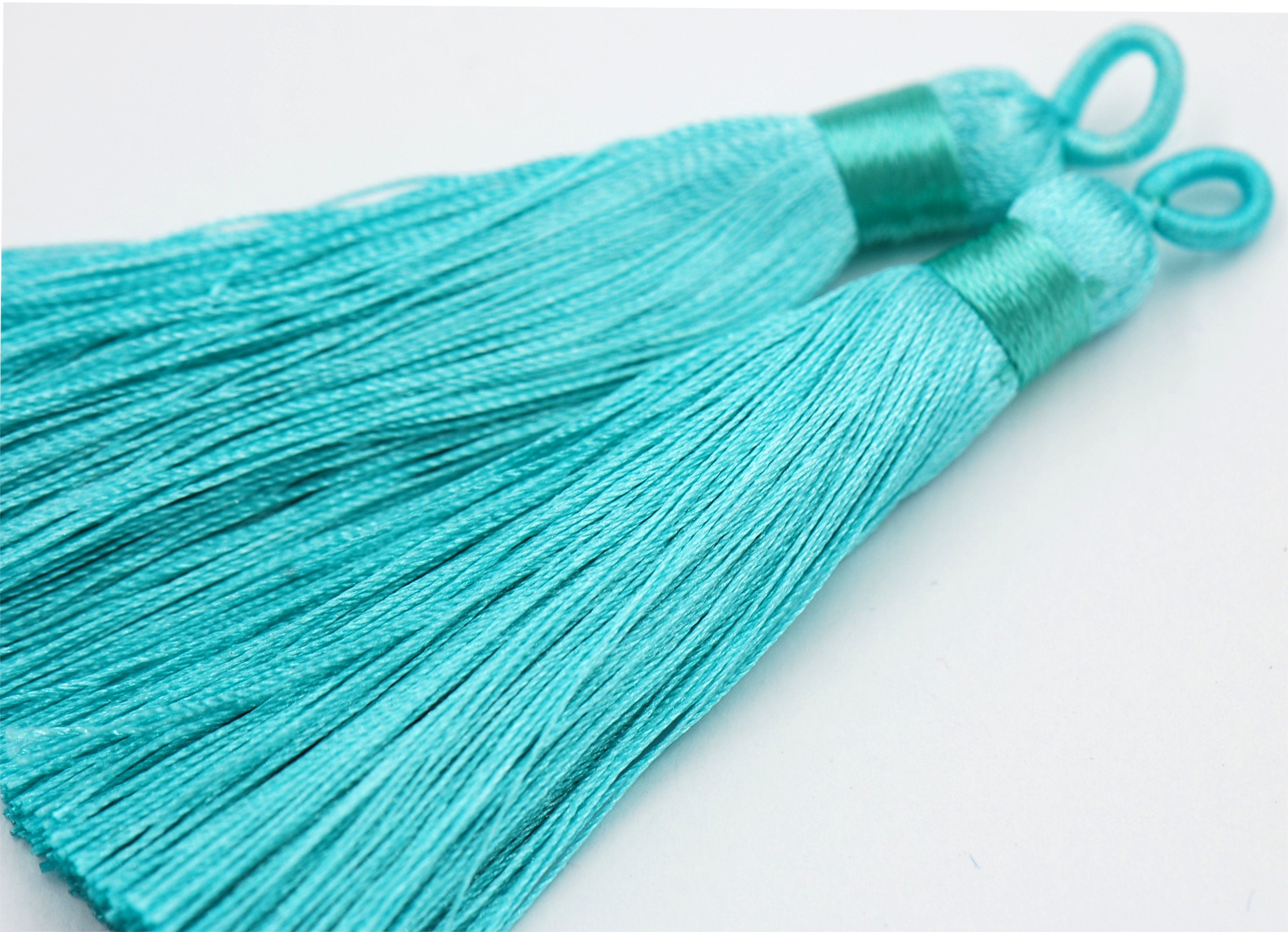 Caribbean Green Tassel - 3" Long Nylon Jewelry Loop Tassel - 2pc