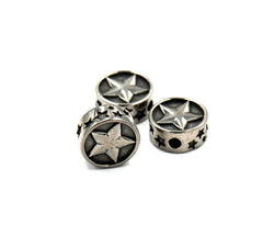 304 Stainless Steel Flat Round withStar, Antique Silver 10.5mm -1pc