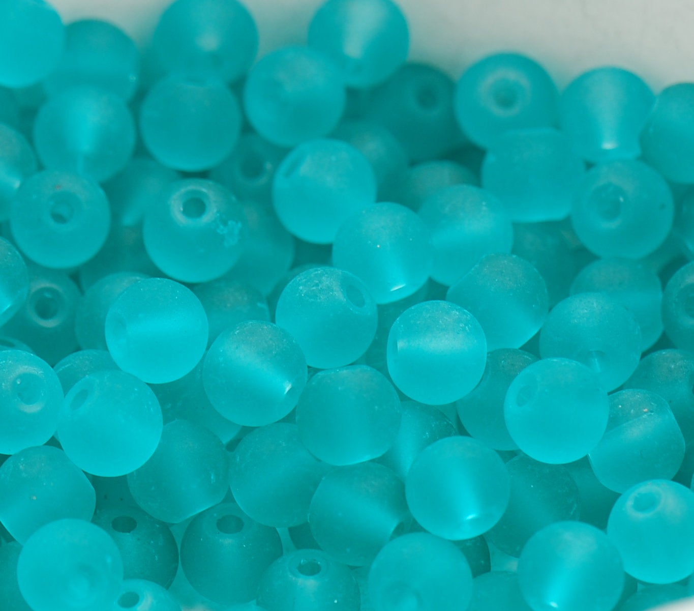 6mm Aqua Green Frosted Matte Glass Round Druk Beads - 100 beads