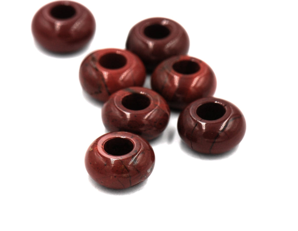 Large Hole Red Rainbow Jasper, European Beads, Tigereye (AA Grade) Round 14mm