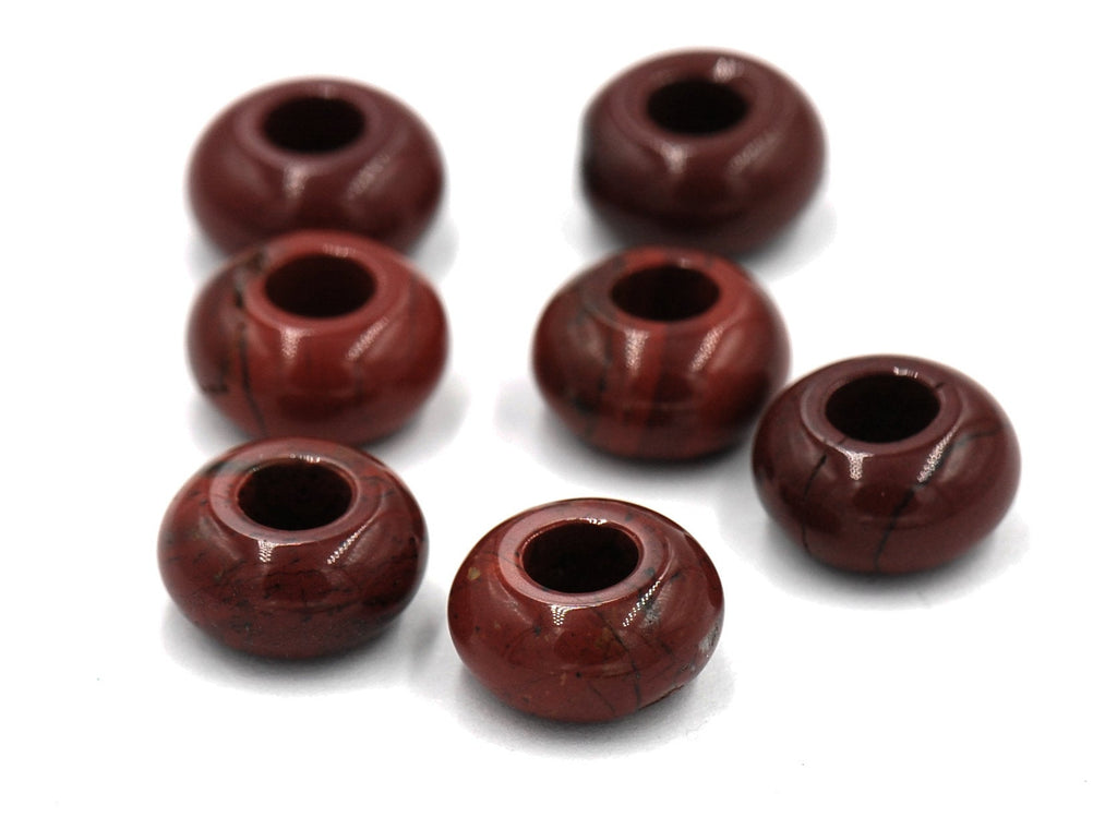 Large Hole Red Rainbow Jasper, European Beads, Tigereye (AA Grade) Round 14mm