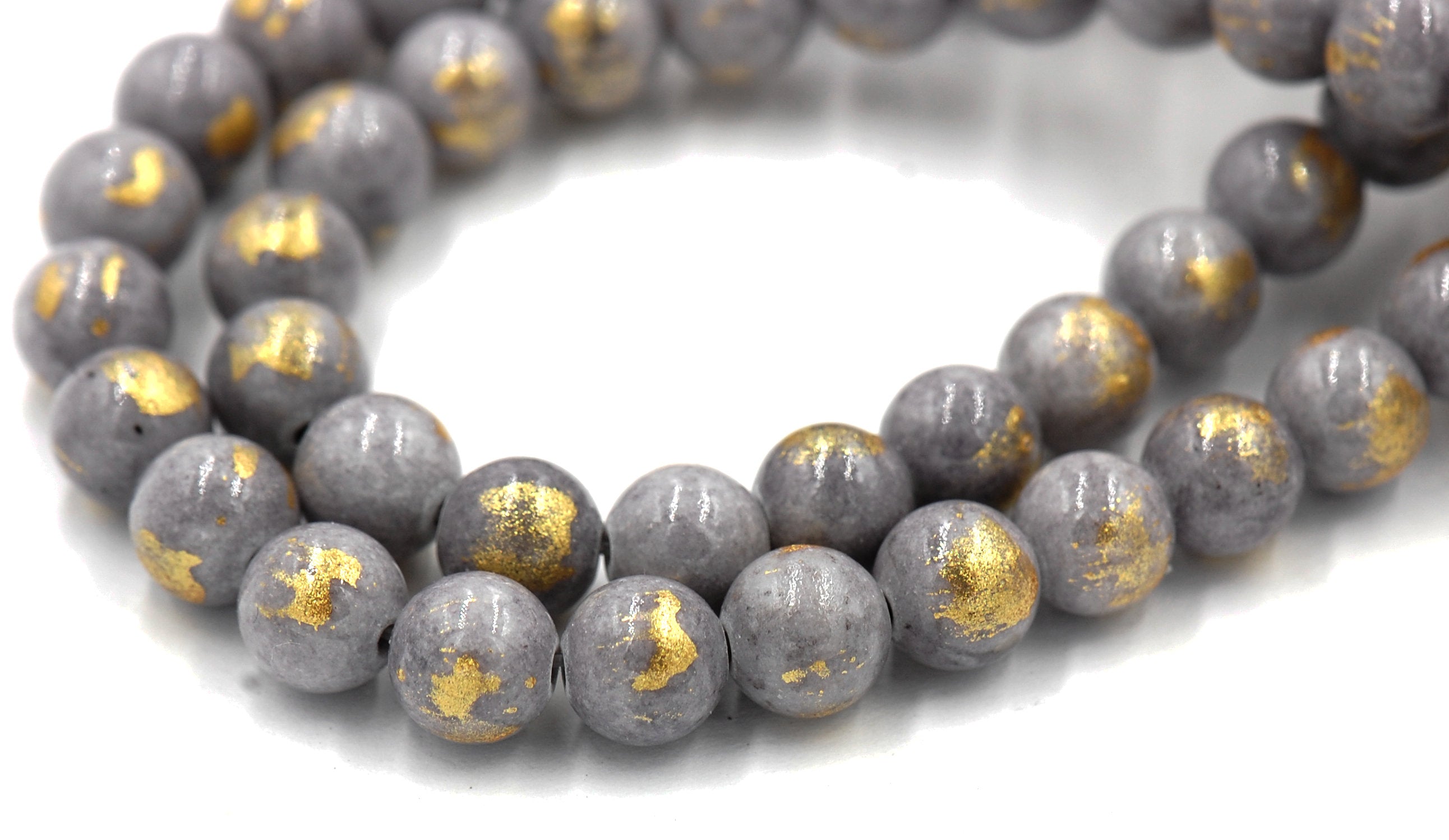 Gray Gold Dust Jade 4mm, 6mm, 8mm, 10mm, 12mm Round Beads -15 inch strand