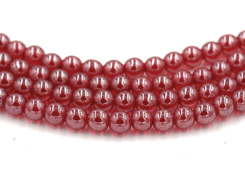 Czech Glass 6mm Siam Ruby Red Luster Round smooth Druk Beads -50