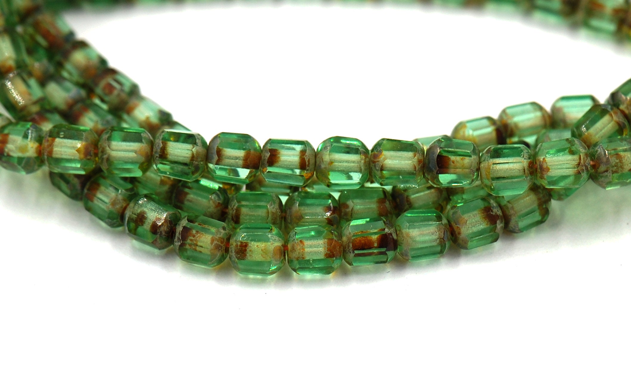 Antiqued 6mm Vintage inspired Peridot Green Czech Octagonal Bead -25