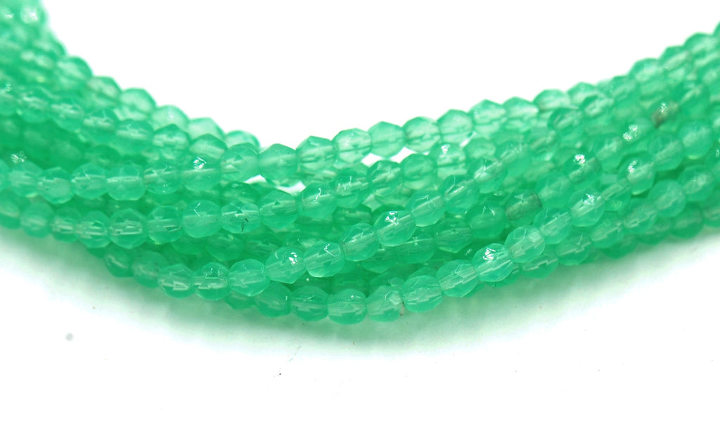 Milky Lt Green Crystal Czech Glass Bead 4mm Round - 50 Pc