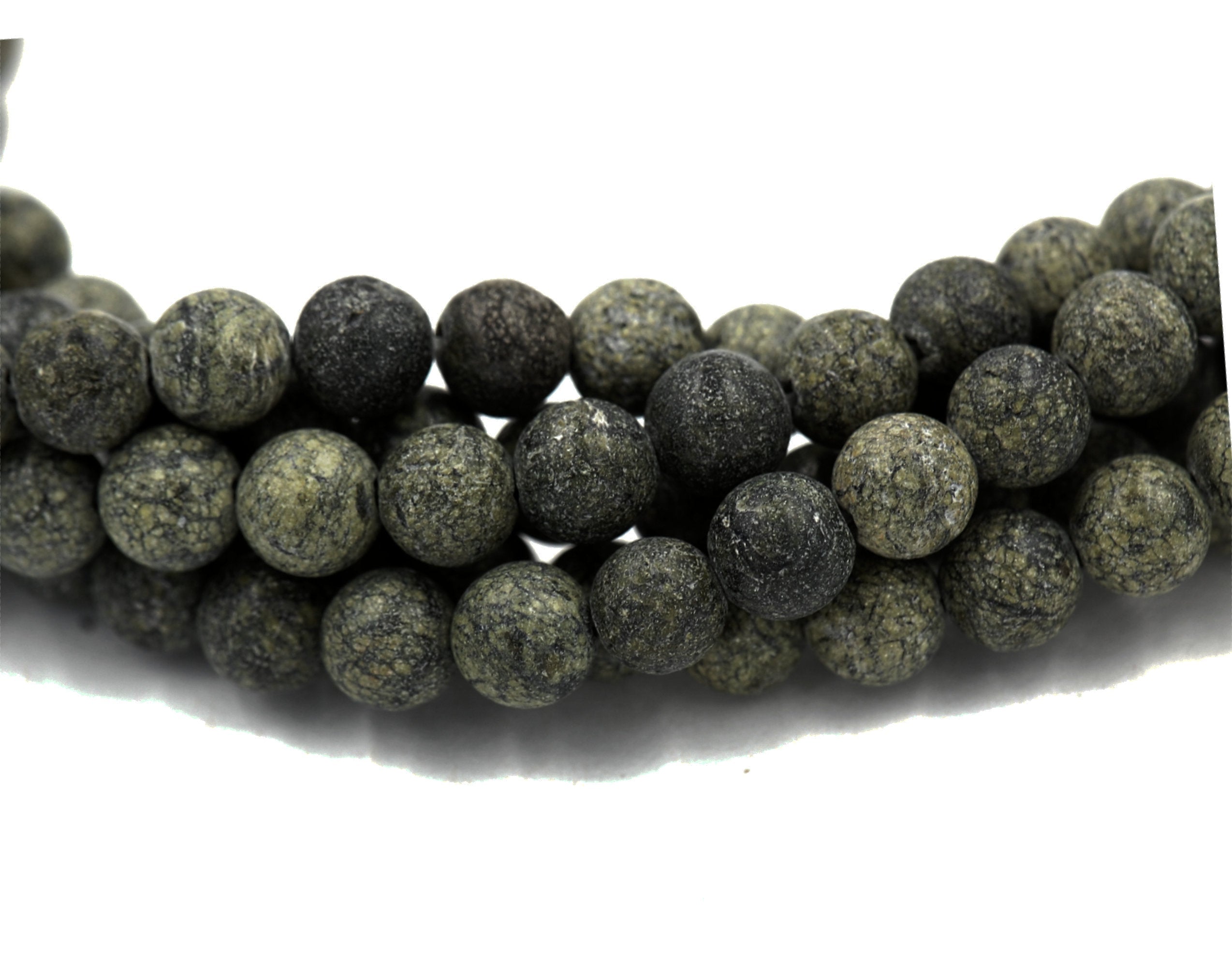 Natural Serpentine/Green Lace Stone Beads Strands, Round, 8mm -Full Strand