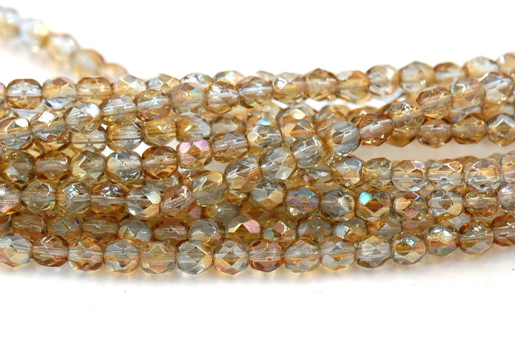 4mm Lt Sapphire Celsian Crystal Czech Glass Faceted Bead  -50 czech beads