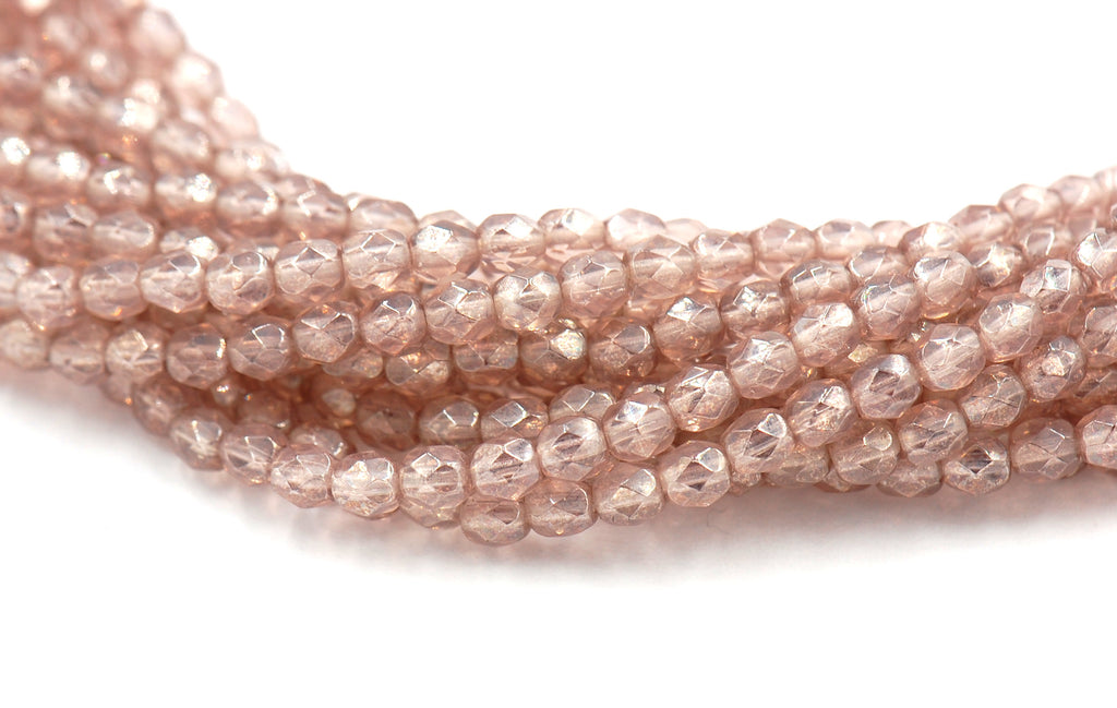 Lt Amethyst Luster Czech Glass Bead 4mm Faceted Round - 50 Pc