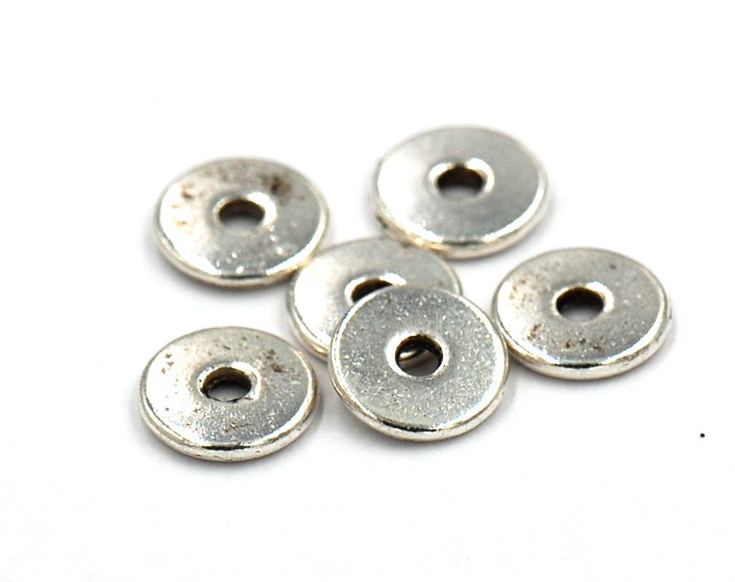 Silver finish Tibetan Flat Round Beads, 8mm round -50