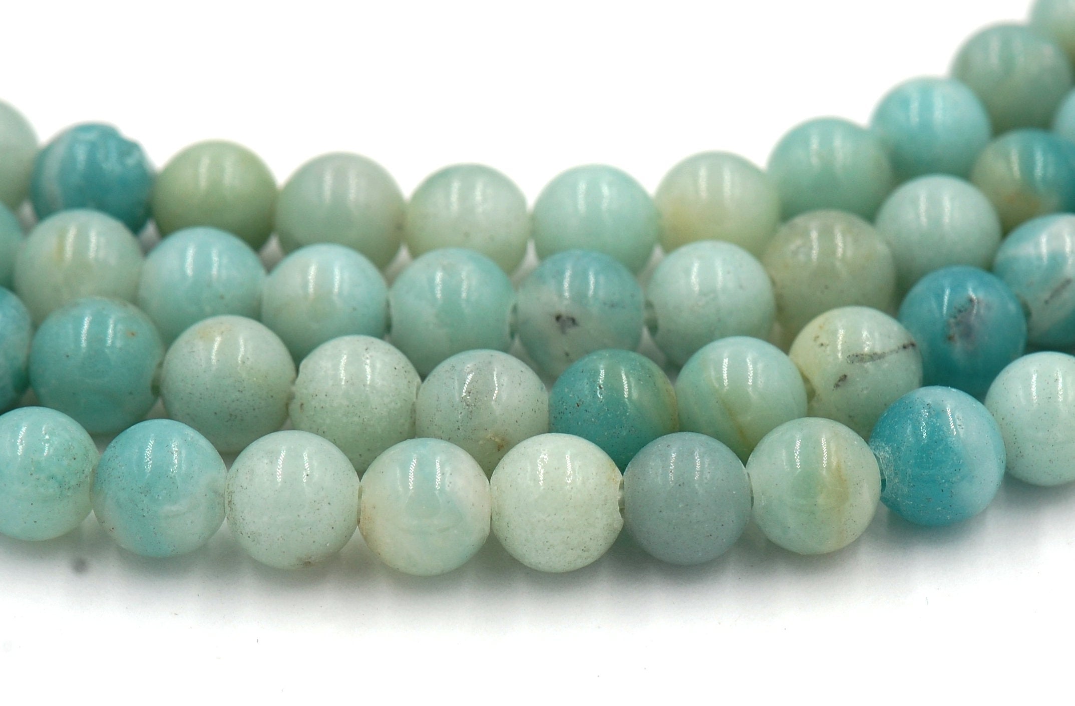 Large Hole Amazonite Blue Green 6mm, 8mm, 10mm, 12mm Round Beads -14.75 inch strand