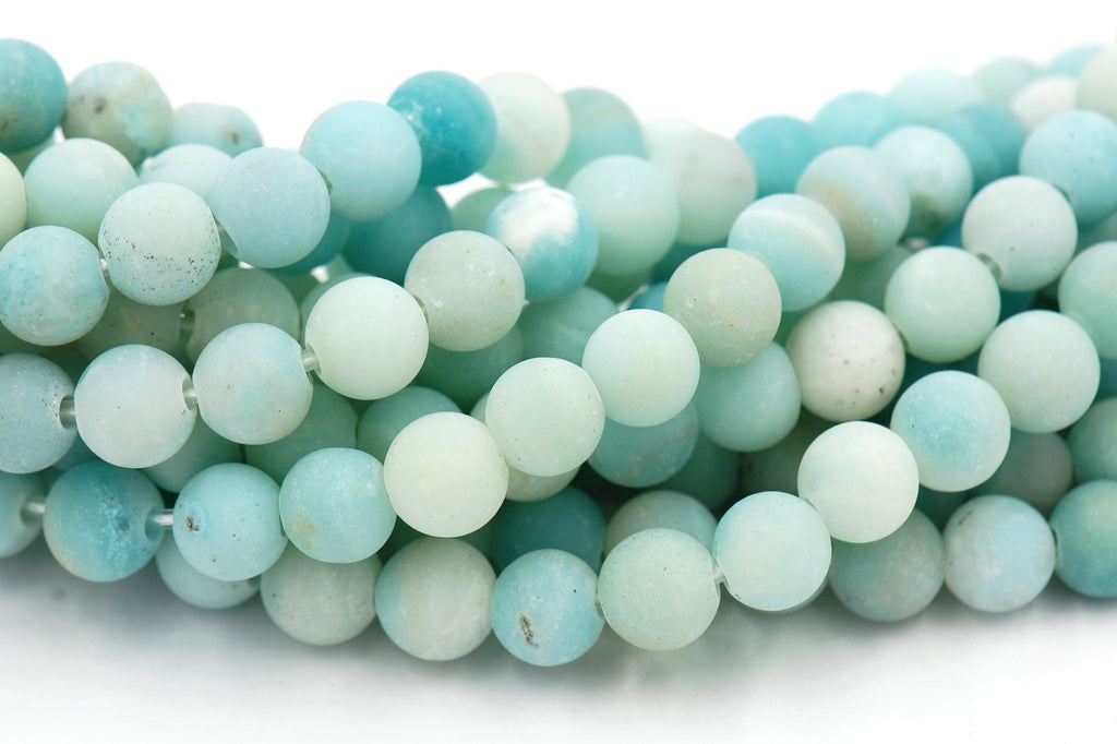 Large Hole Matte Amazonite Blue Green 6mm, 8mm, 10mm, 12mm Round Beads -15 inch strand
