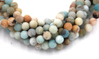 Large Hole Matte Multicolor Amazonite Blue Green 6mm, 8mm, 10mm, 12mm Round Beads -Full Strand