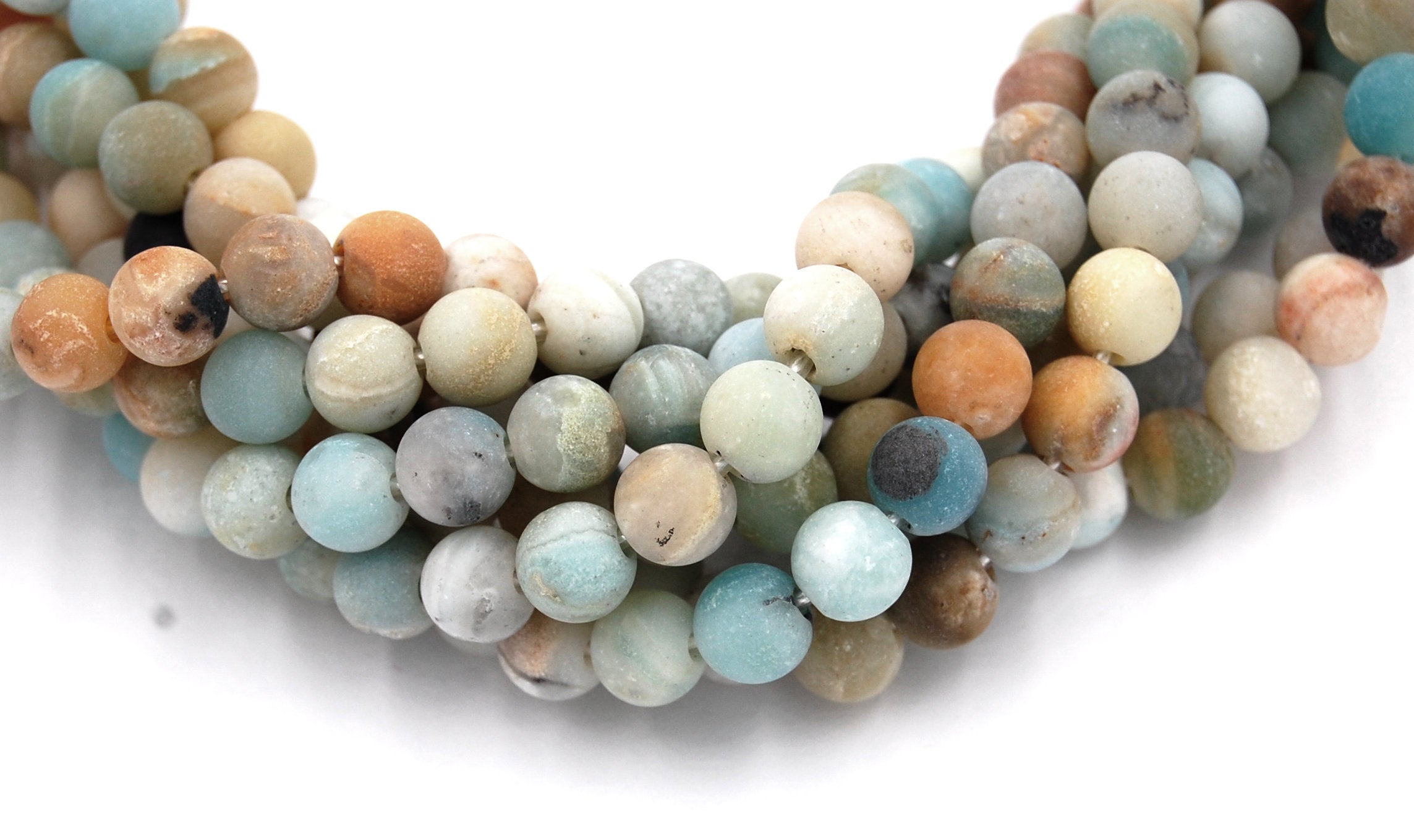 Large Hole Matte Multicolor Amazonite Blue Green 6mm, 8mm, 10mm, 12mm Round Beads -Full Strand