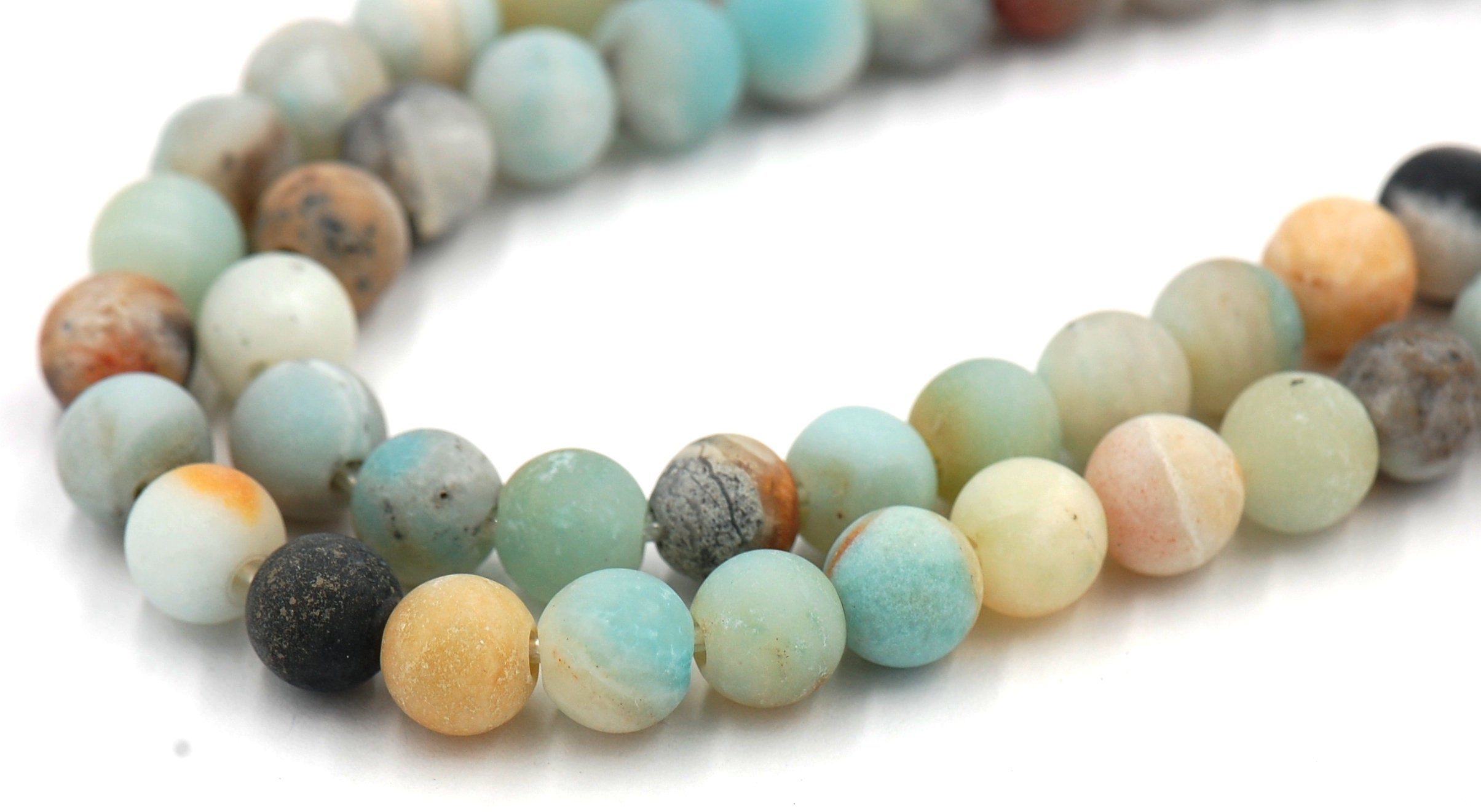 Large Hole Matte Multicolor Amazonite Blue Green 6mm, 8mm, 10mm, 12mm Round Beads -Full Strand