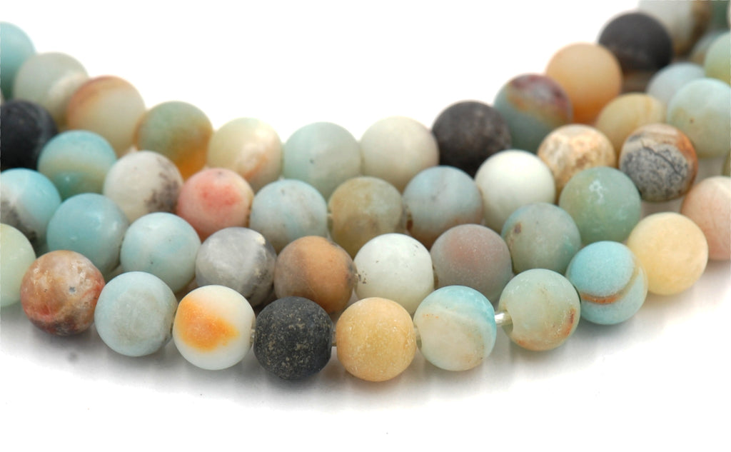 Large Hole Matte Multicolor Amazonite Blue Green 6mm, 8mm, 10mm, 12mm Round Beads -Full Strand