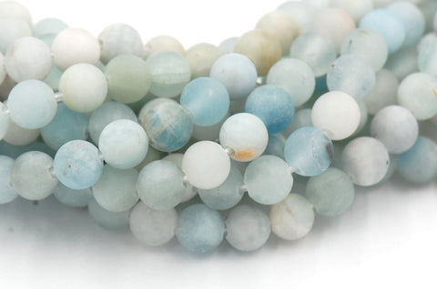 Large Hole Matte Multicolor Aquamarine Blue Green 6mm, 8mm, 10mm, 12mm Round Beads -Full Strand