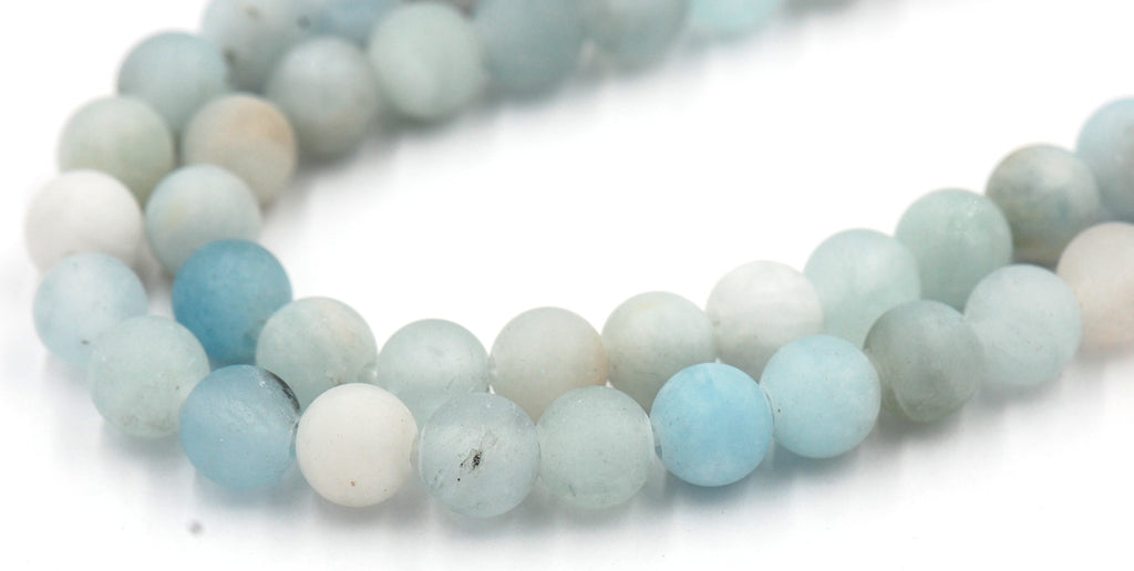 Large Hole Matte Multicolor Aquamarine Blue Green 6mm, 8mm, 10mm, 12mm Round Beads -Full Strand