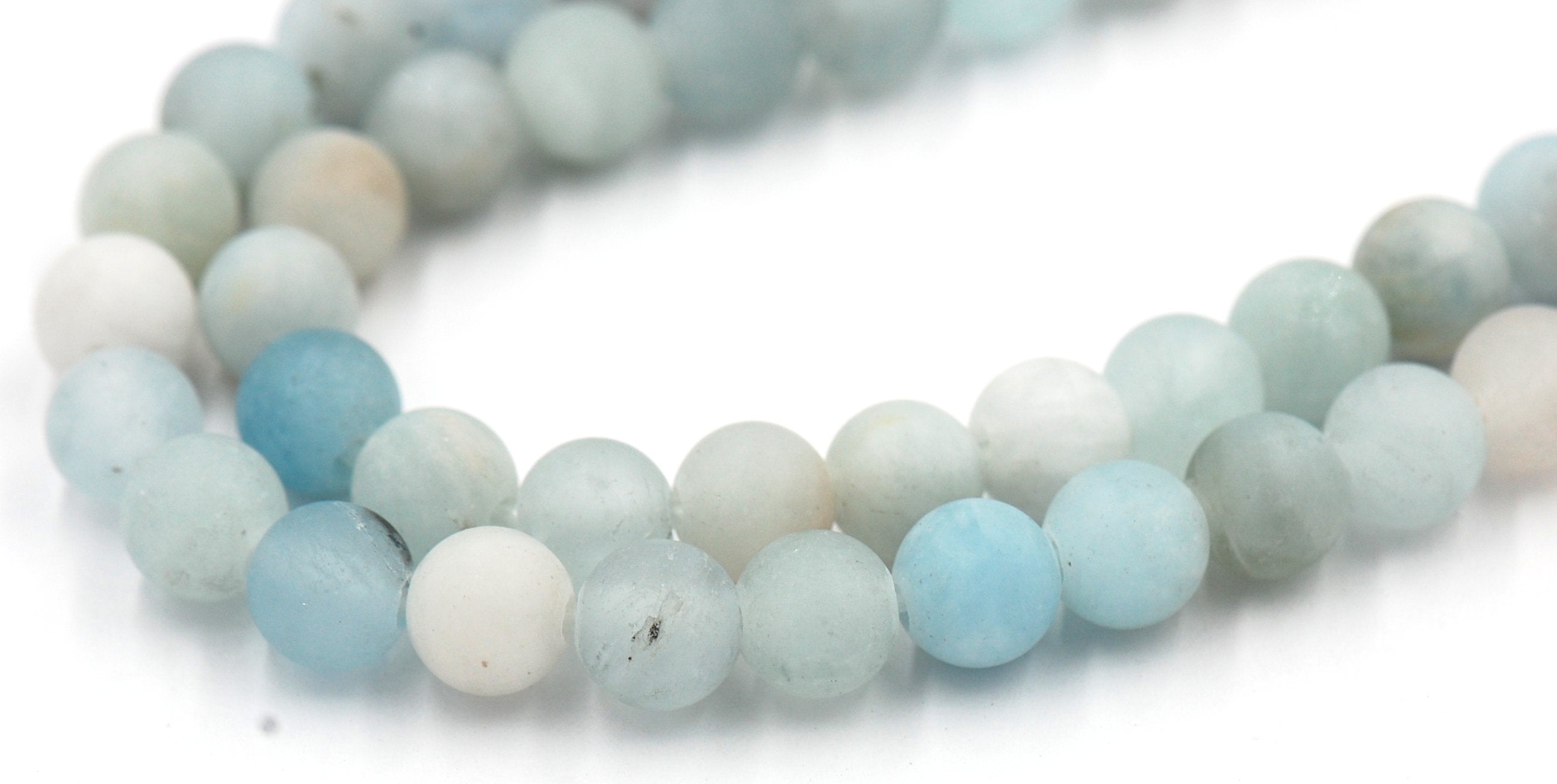 Large Hole Matte Multicolor Aquamarine Blue Green 6mm, 8mm, 10mm, 12mm Round Beads -Full Strand