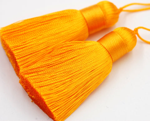 Gold Silk Polyester Tassels - 2&quot; Long Nylon Jewelry Tassel - 2pc