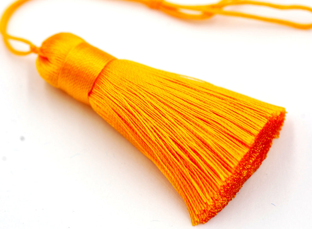 Gold Silk Polyester Tassels - 2&quot; Long Nylon Jewelry Tassel - 2pc