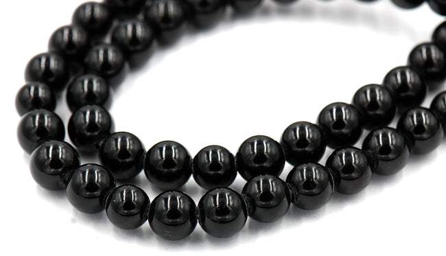 Large Hole, Black Tourmaline, Black 8mm Shiny round beads -15 inch strand Main Image