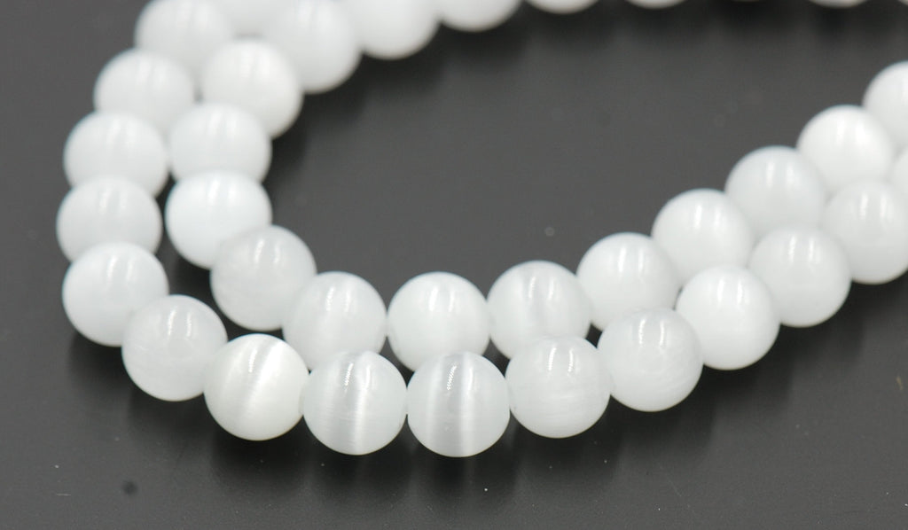 Cat Eye Beads White 4mm, 6mm, 8mm, 10mm, 12mm  -14.5 inch strand
