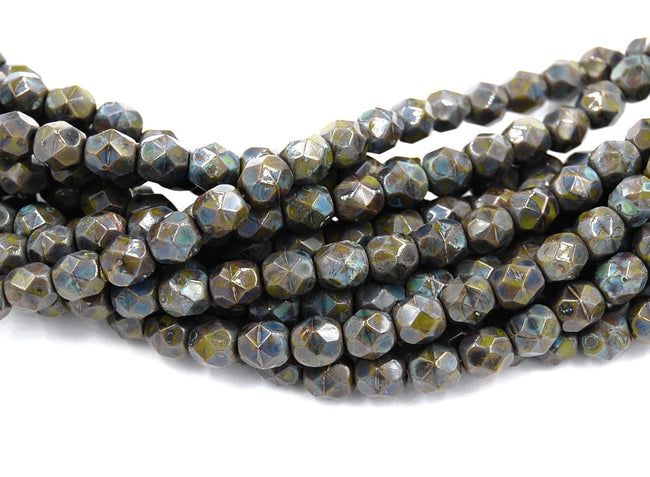 Opaque Olive Picasso Czech Glass Bead 6mm Round - 25 Pc Hover Image