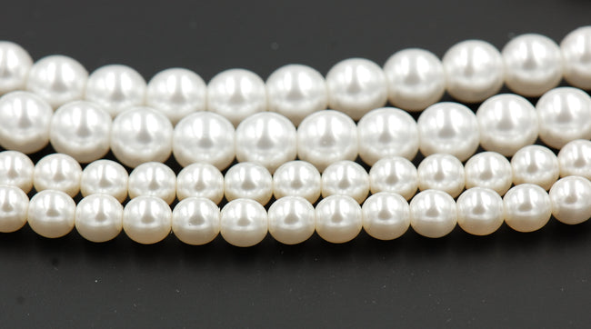 Czech Glass Pearl Coated Snow White Beads 4mm, 6mm, 8mm Hover Image