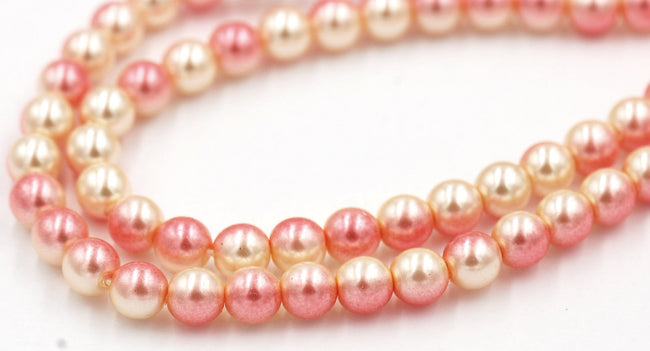 Czech Glass Pearl Coated Pink Cream two tone 6mm  -50pc Main Image