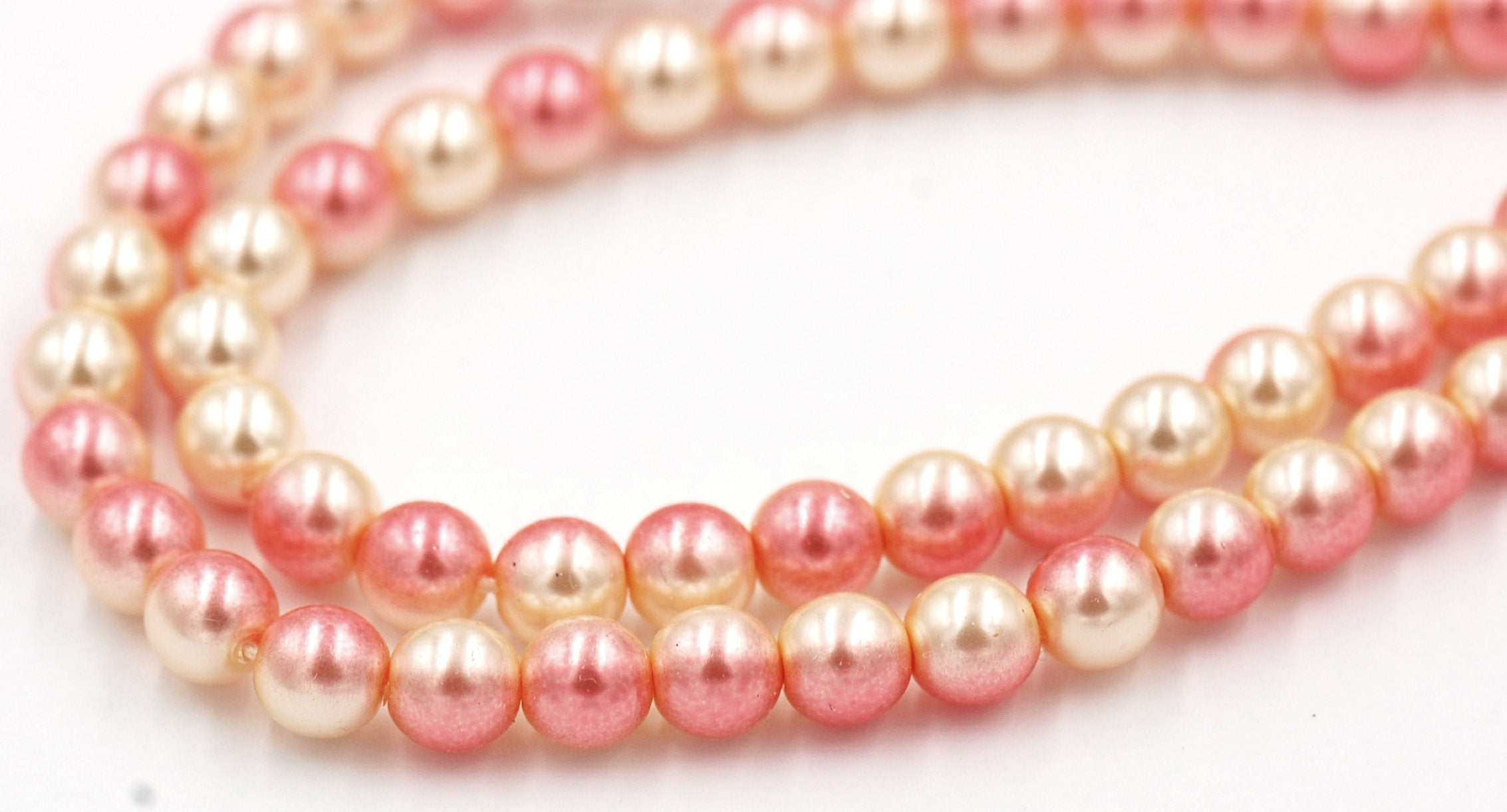 Czech Glass Pearl Coated Pink Cream two tone 6mm  -50pc