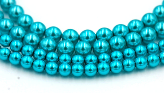Czech Glass Pearl Coated Palm Coast Teal Beads 4mm, 6mm, 8mm Main Image